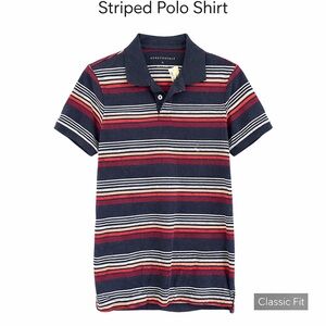 Aeropostale Men's Polo Shirt - Navy, Red, and White Stripes NWT